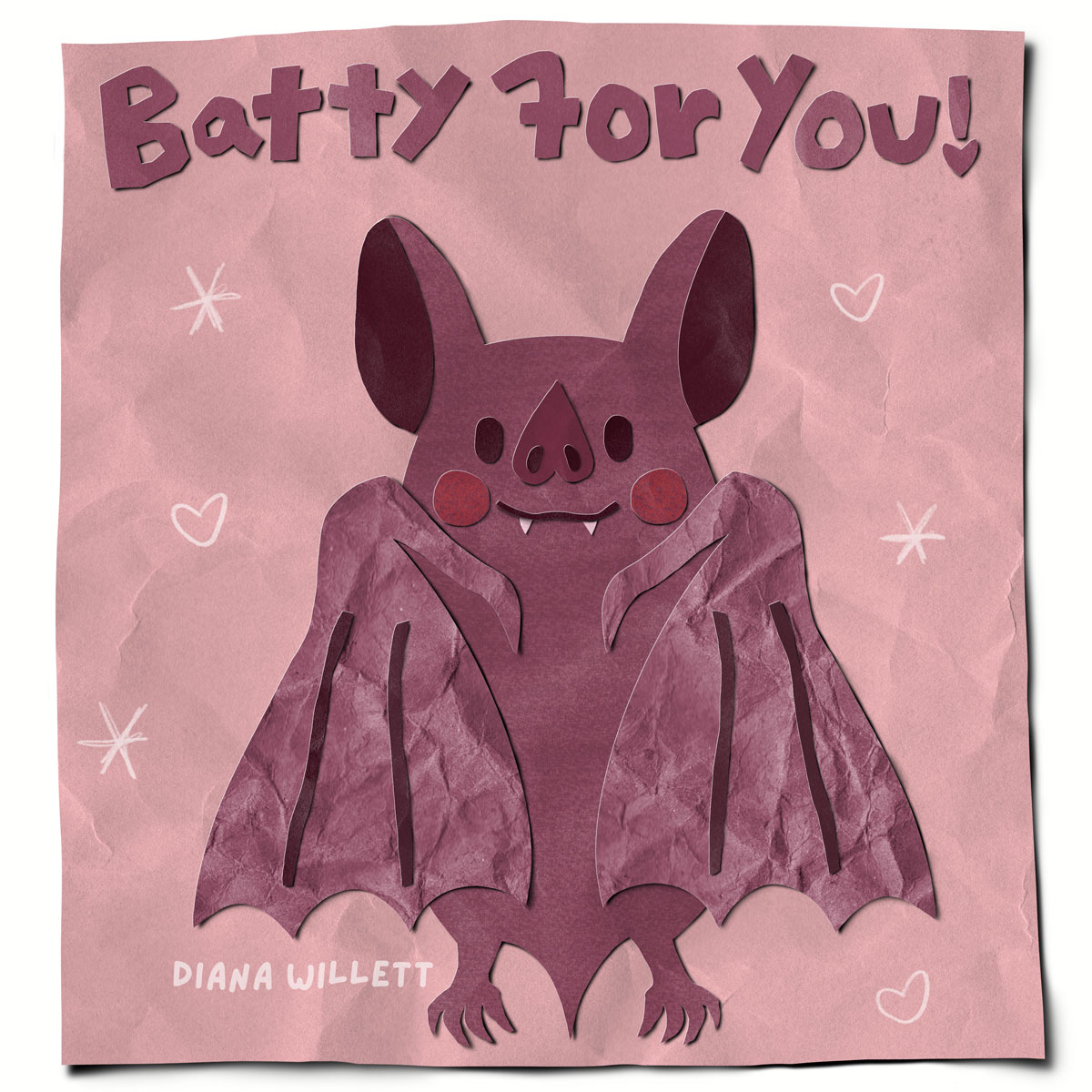 Kidlit Illustration by Diana Willett. paper cut cute bat. batty for you.