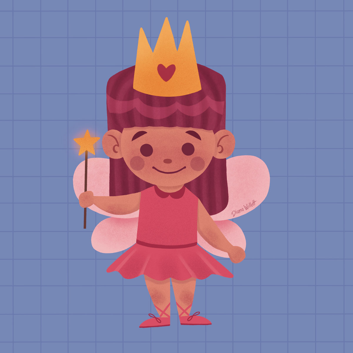 Kidlit Illustration by Diana Willett of child dressed as a fairy princess